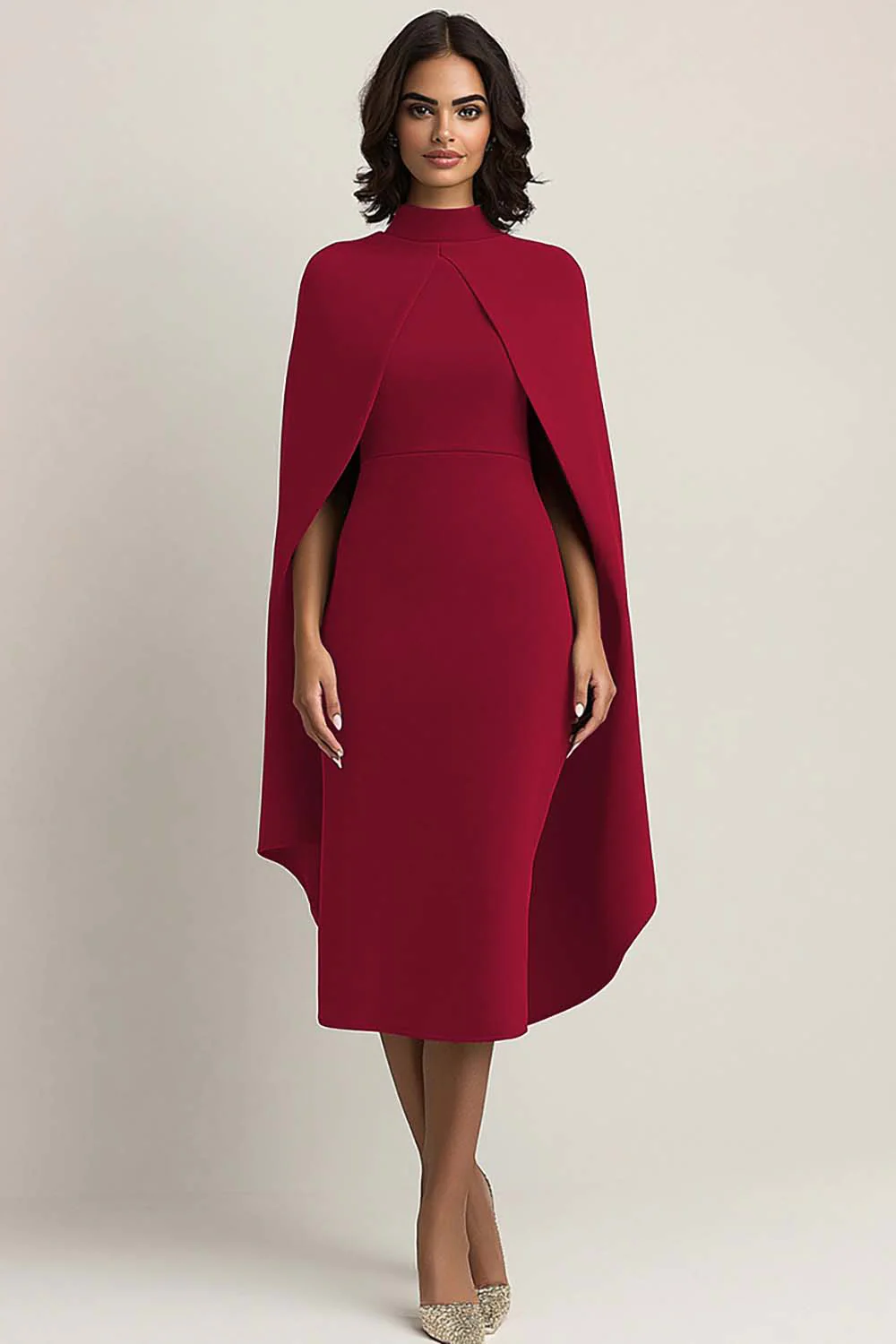 Bordowa sukienka formalna Midi Cape - Image 10