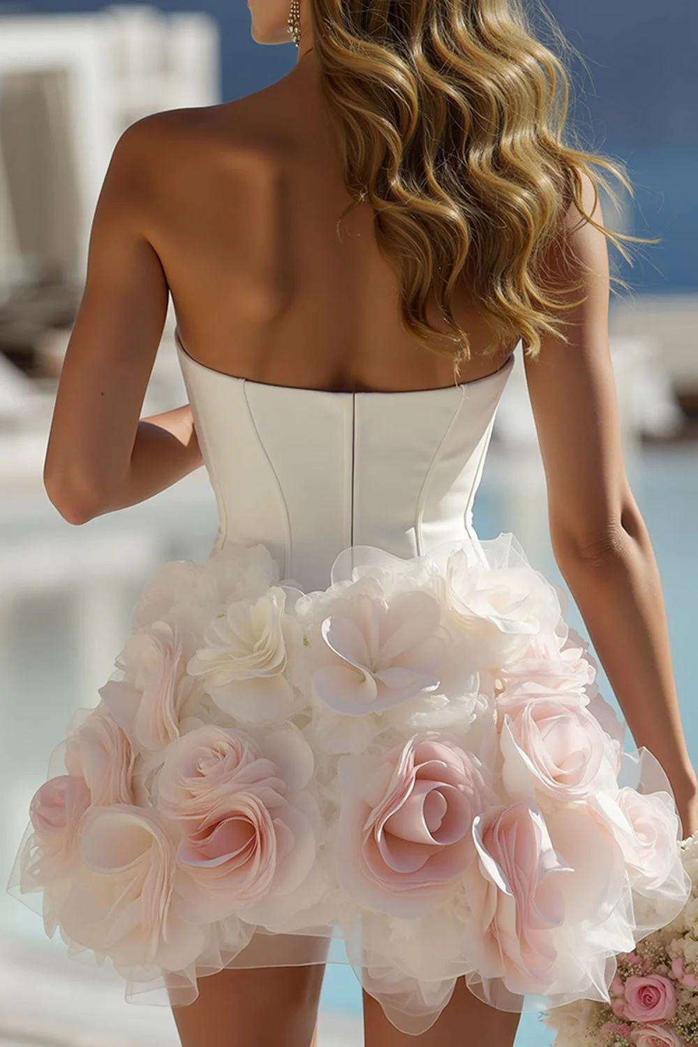 Krótka suknia ślubna z kością słoniową Sweetheart Bodycon z kwiatami 3D - Image 4