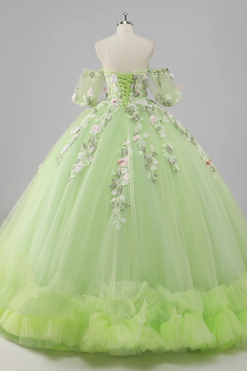 Księżniczka Cytryna Zielona Tiulowa Suknia Balowa Długa Quinceanera Sukienka Z Aplikacjami - Image 2