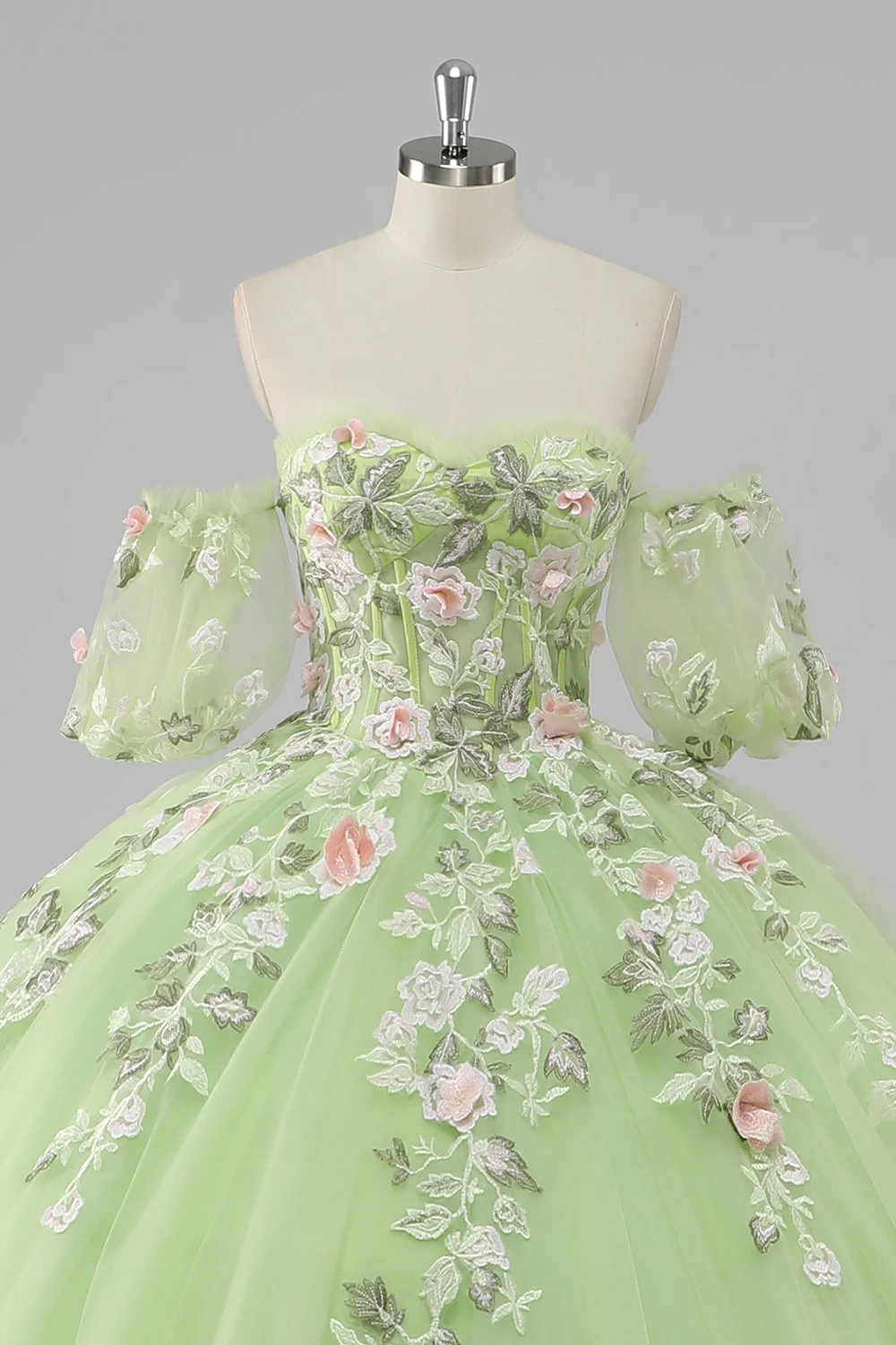 Księżniczka Cytryna Zielona Tiulowa Suknia Balowa Długa Quinceanera Sukienka Z Aplikacjami - Image 4