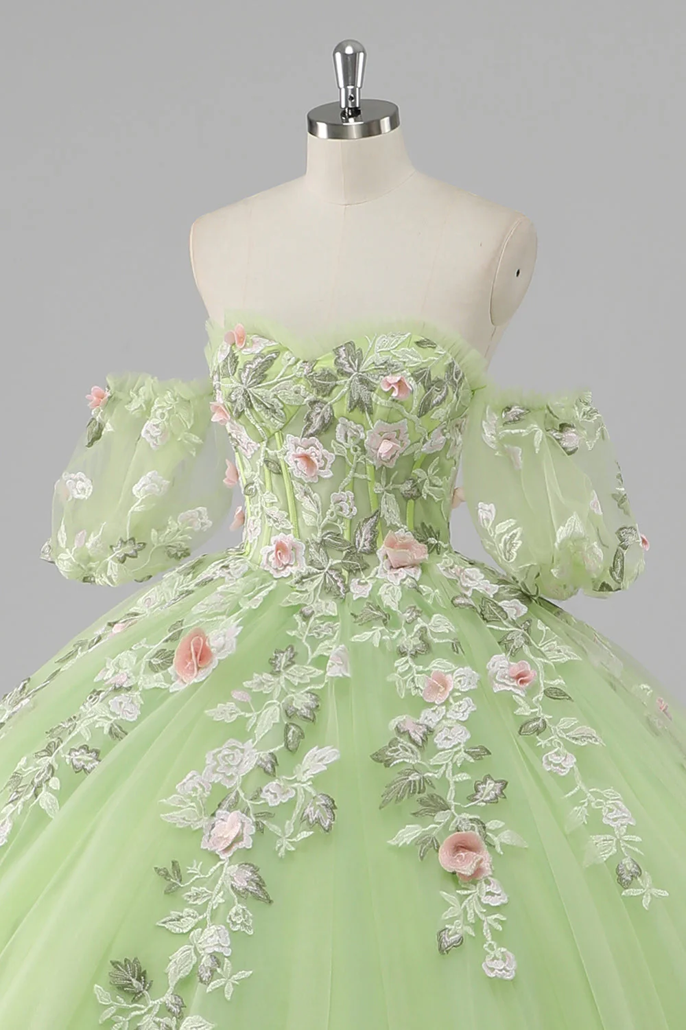 Księżniczka Cytryna Zielona Tiulowa Suknia Balowa Długa Quinceanera Sukienka Z Aplikacjami - Image 6