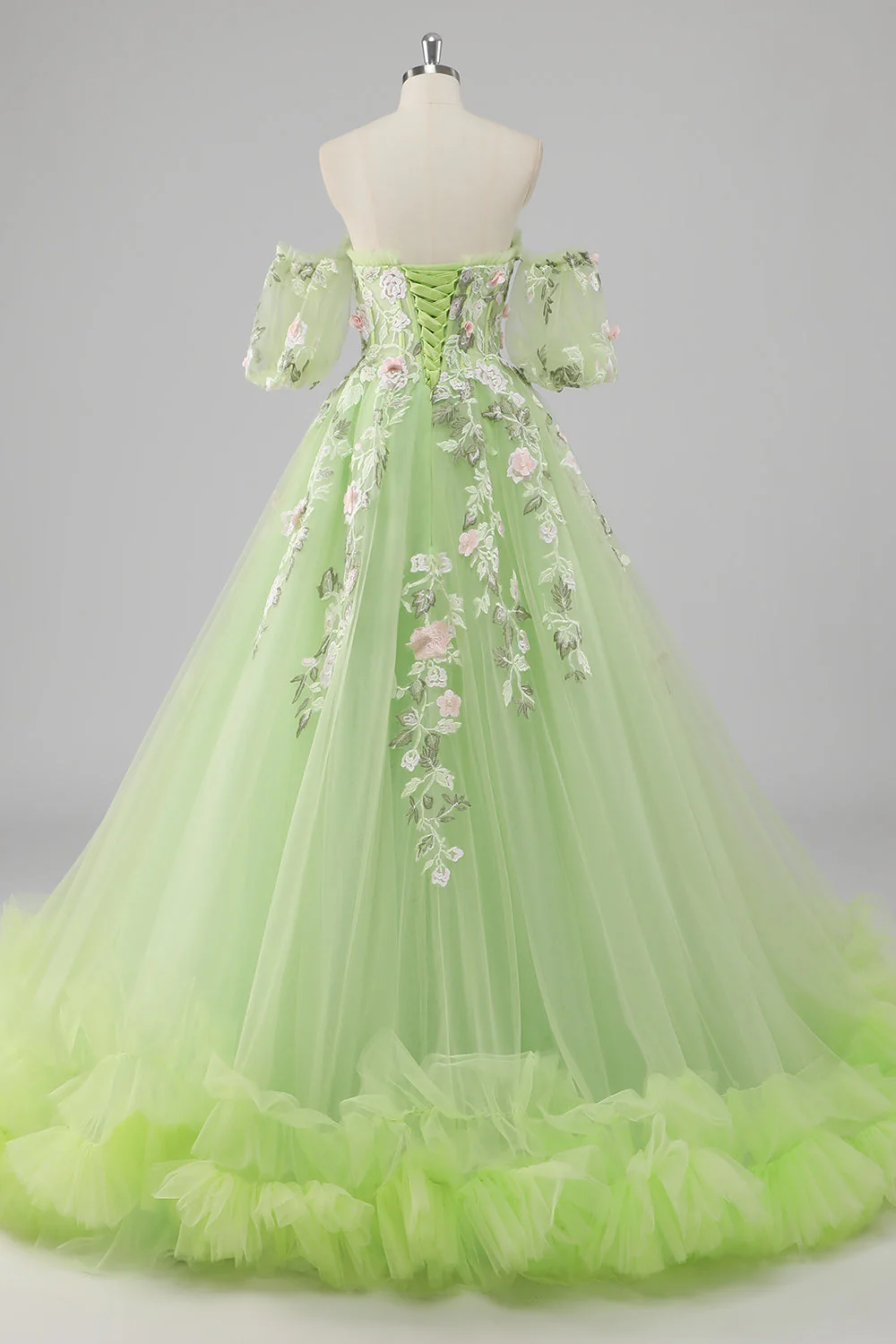Księżniczka Cytryna Zielona Tiulowa Suknia Balowa Długa Quinceanera Sukienka Z Aplikacjami - Image 8