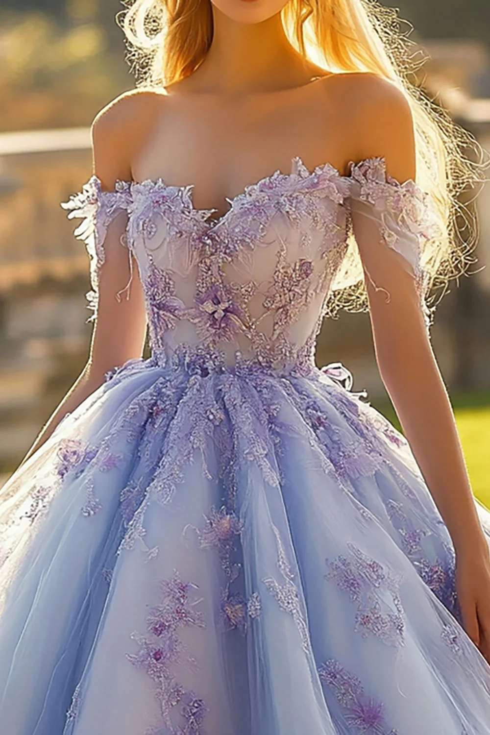 Księżniczka Lawendowa Suknia Balowa Z Odkrytymi Ramionami Tiulowa Sukienka Quinceanera Z Cekinowymi Aplikacjami - Image 3