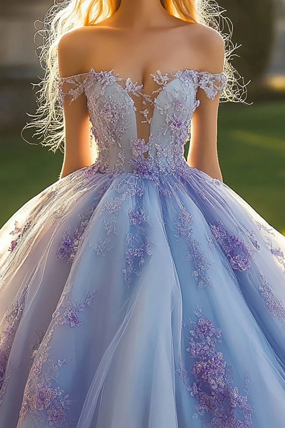 Księżniczka Lawendowa Suknia Balowa Z Odkrytymi Ramionami Tiulowa Sukienka Quinceanera z Kwiatami 3D - Image 2