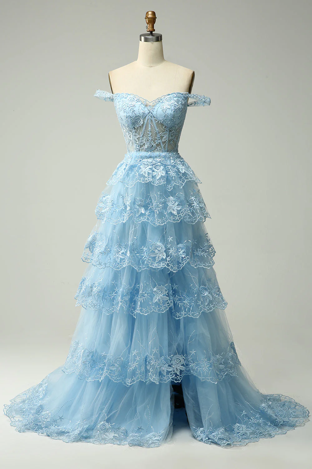 Księżniczka Linia Z Odkrytymi Ramionami Czarna Różowa Długa Sukienka Na Studniówkę Z Warstwową Koronką - Image 16
