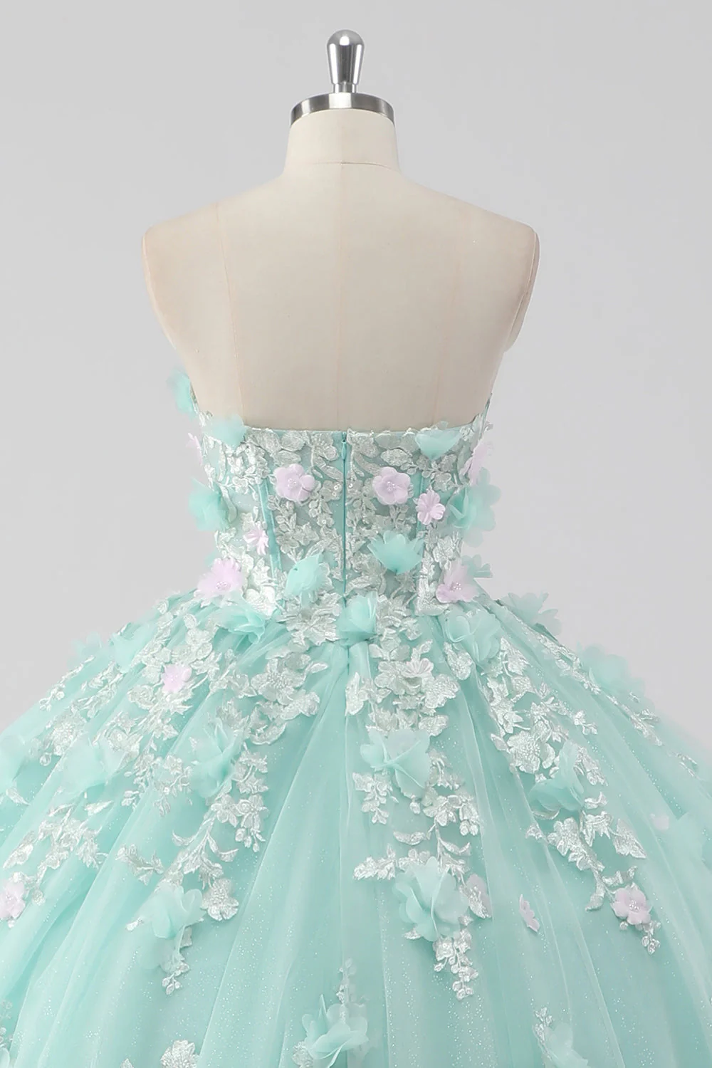 Księżniczka Mint Suknia Balowa Tiulowa Sukienka bez ramiączek Quinceanera z kwiatami 3D - Image 5