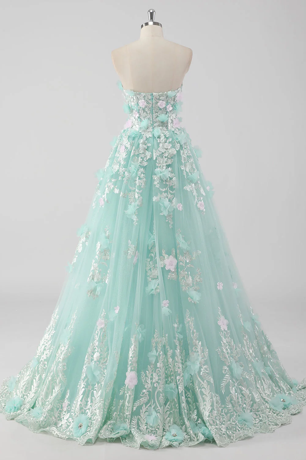 Księżniczka Mint Suknia Balowa Tiulowa Sukienka bez ramiączek Quinceanera z kwiatami 3D - Image 8