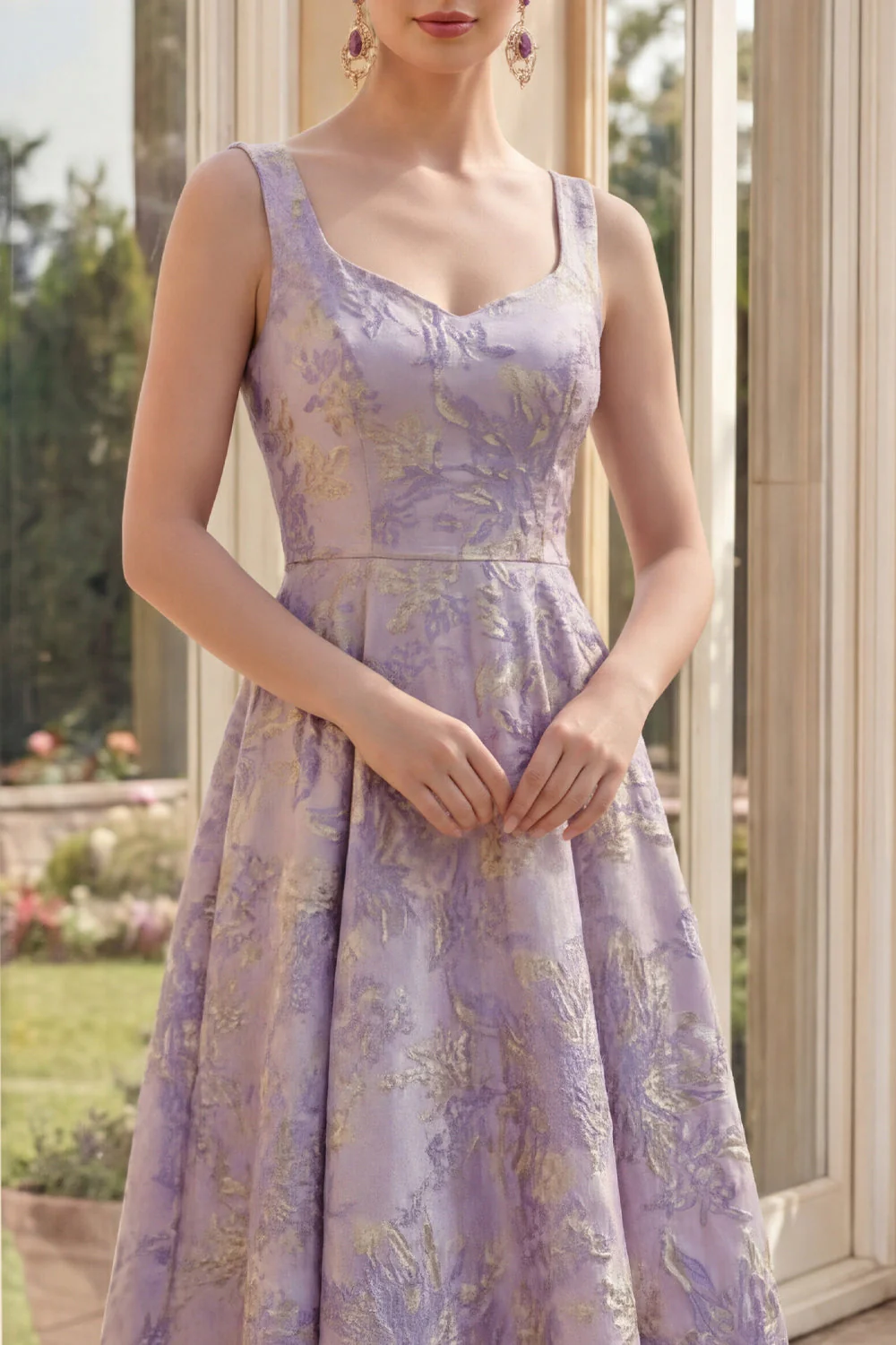 Kurzy filiowy kwiatowy grube ramiączka Jacquard Maxi A Line Midi Dress - Image 3