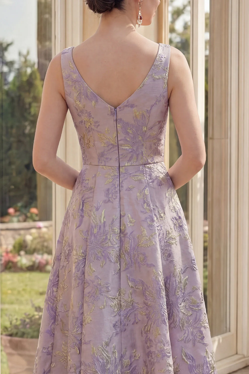Kurzy filiowy kwiatowy grube ramiączka Jacquard Maxi A Line Midi Dress - Image 4
