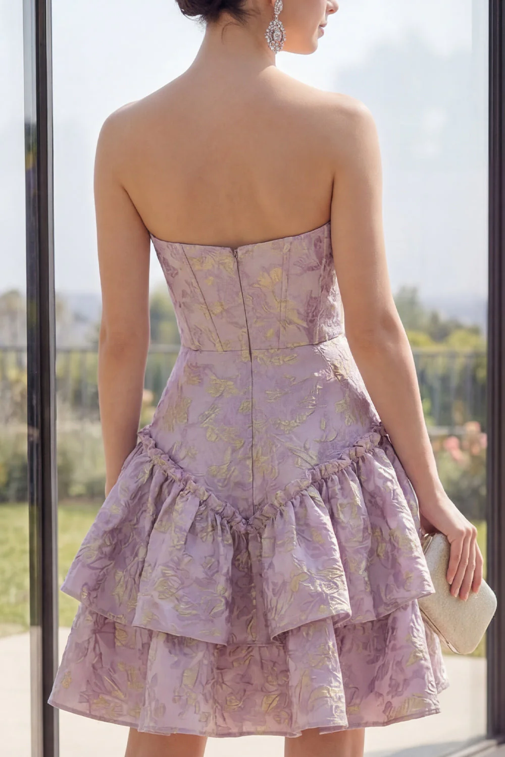 Kurzy Lilio Basque Waist Line Gorset Jacquard mini Kwiecista sukienka z falbanami - Image 4