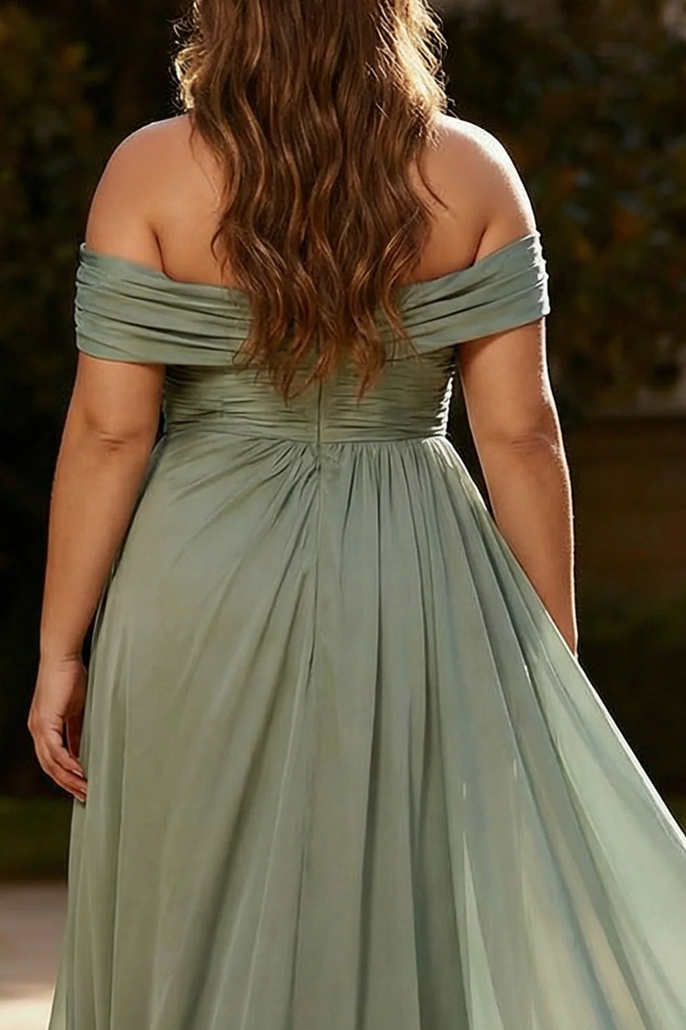 Kurzy Sage Jedno ramię plisowane w linii, długa sukienka plus size - Image 3
