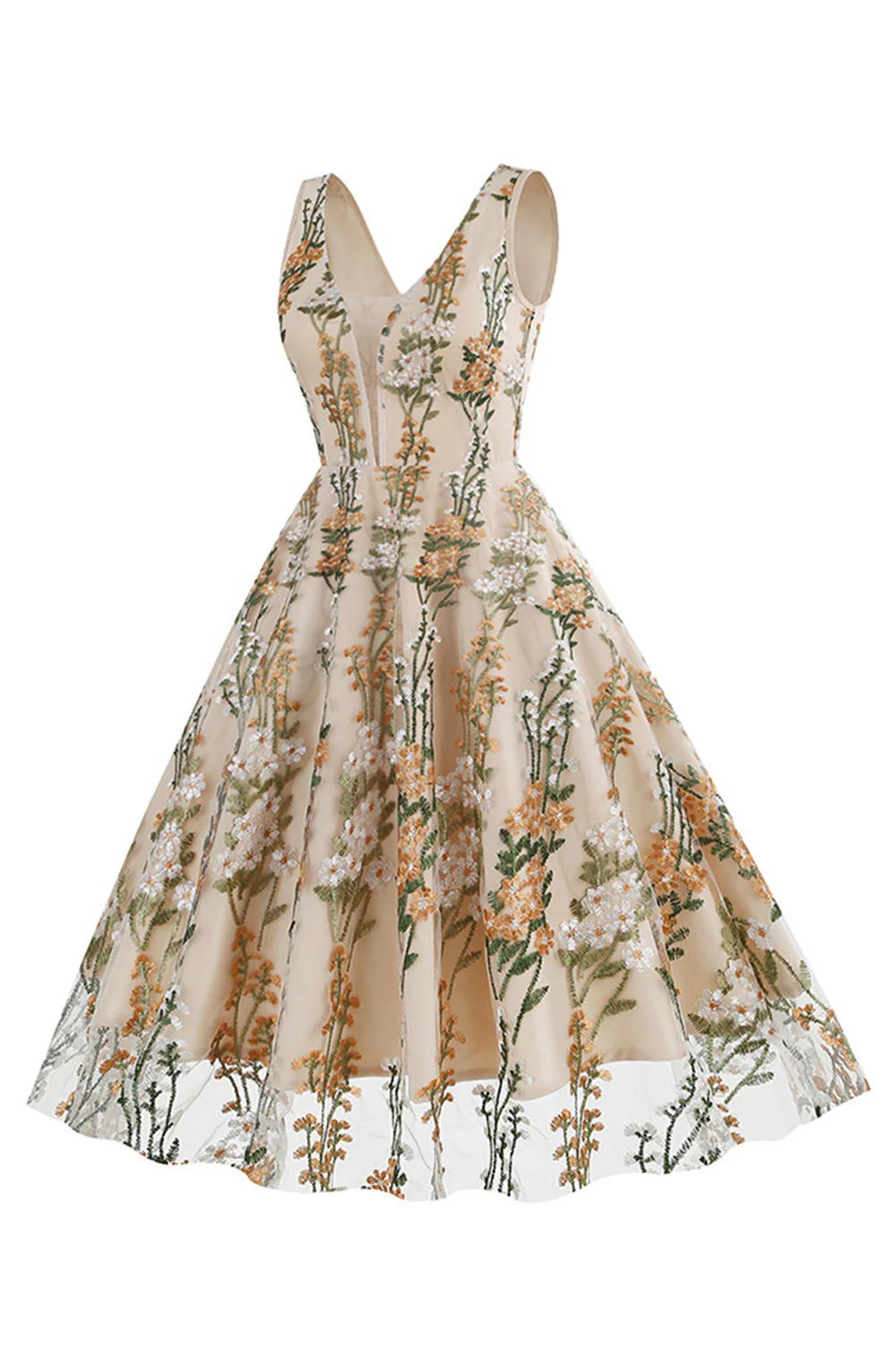 Kwiatowa Koronkowa Haftowana Elegancka Sukienka Vintage Bez Rękawów - Image 10