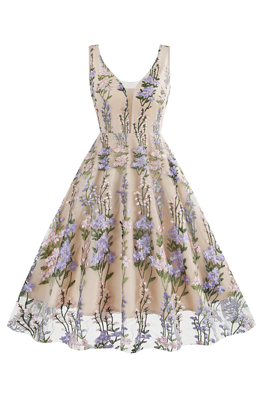 Kwiatowa Koronkowa Haftowana Elegancka Sukienka Vintage Bez Rękawów - Image 11