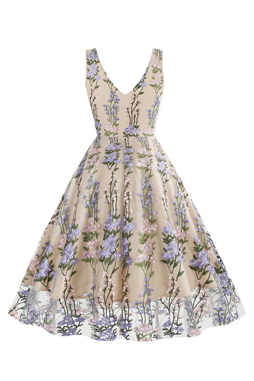 Kwiatowa Koronkowa Haftowana Elegancka Sukienka Vintage Bez Rękawów - Image 12