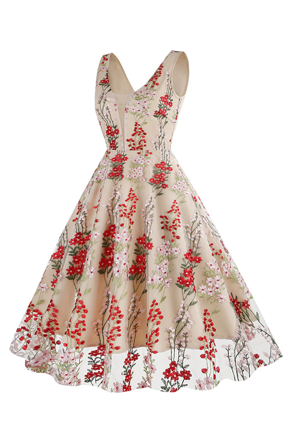 Kwiatowa Koronkowa Haftowana Elegancka Sukienka Vintage Bez Rękawów - Image 16