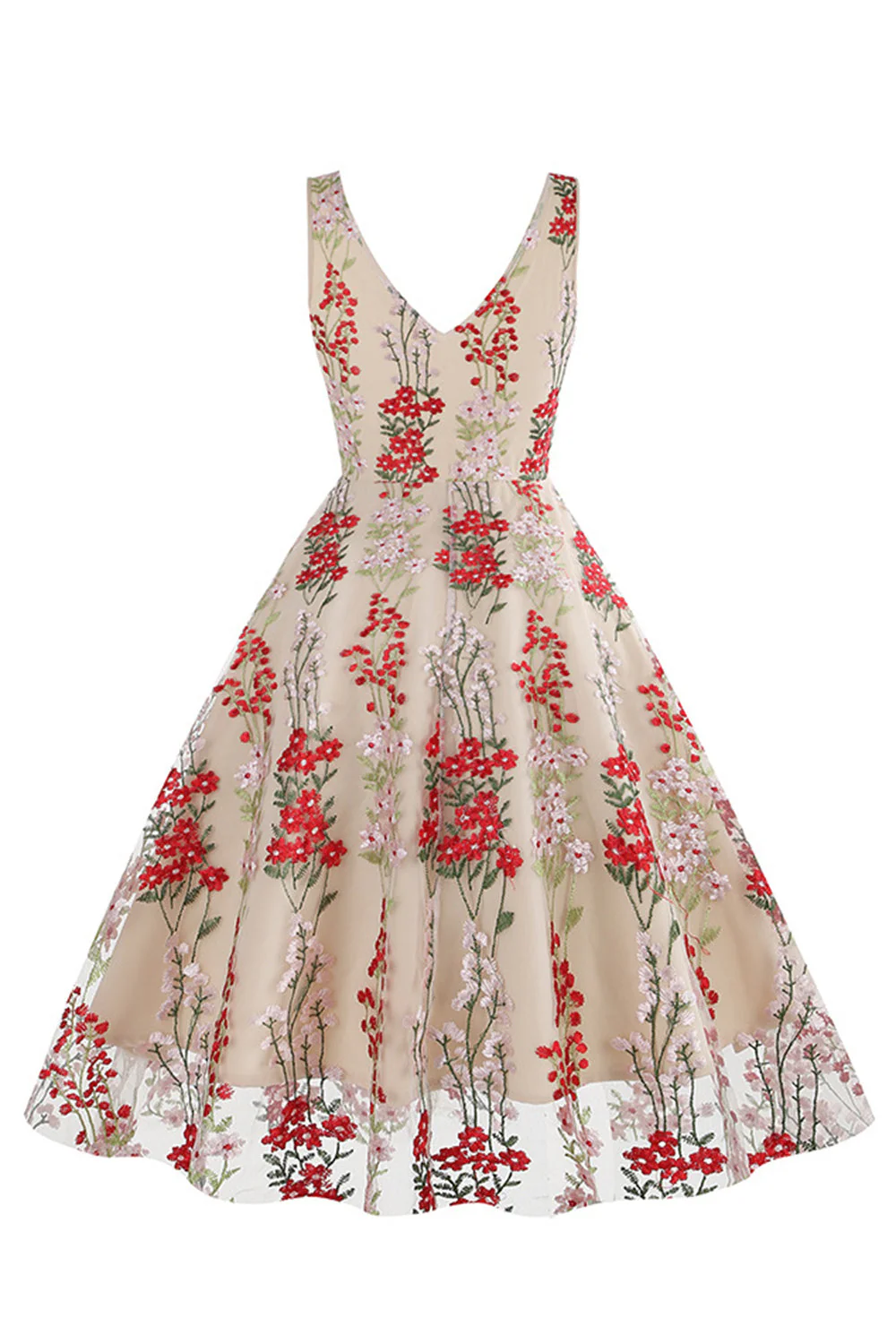 Kwiatowa Koronkowa Haftowana Elegancka Sukienka Vintage Bez Rękawów - Image 17