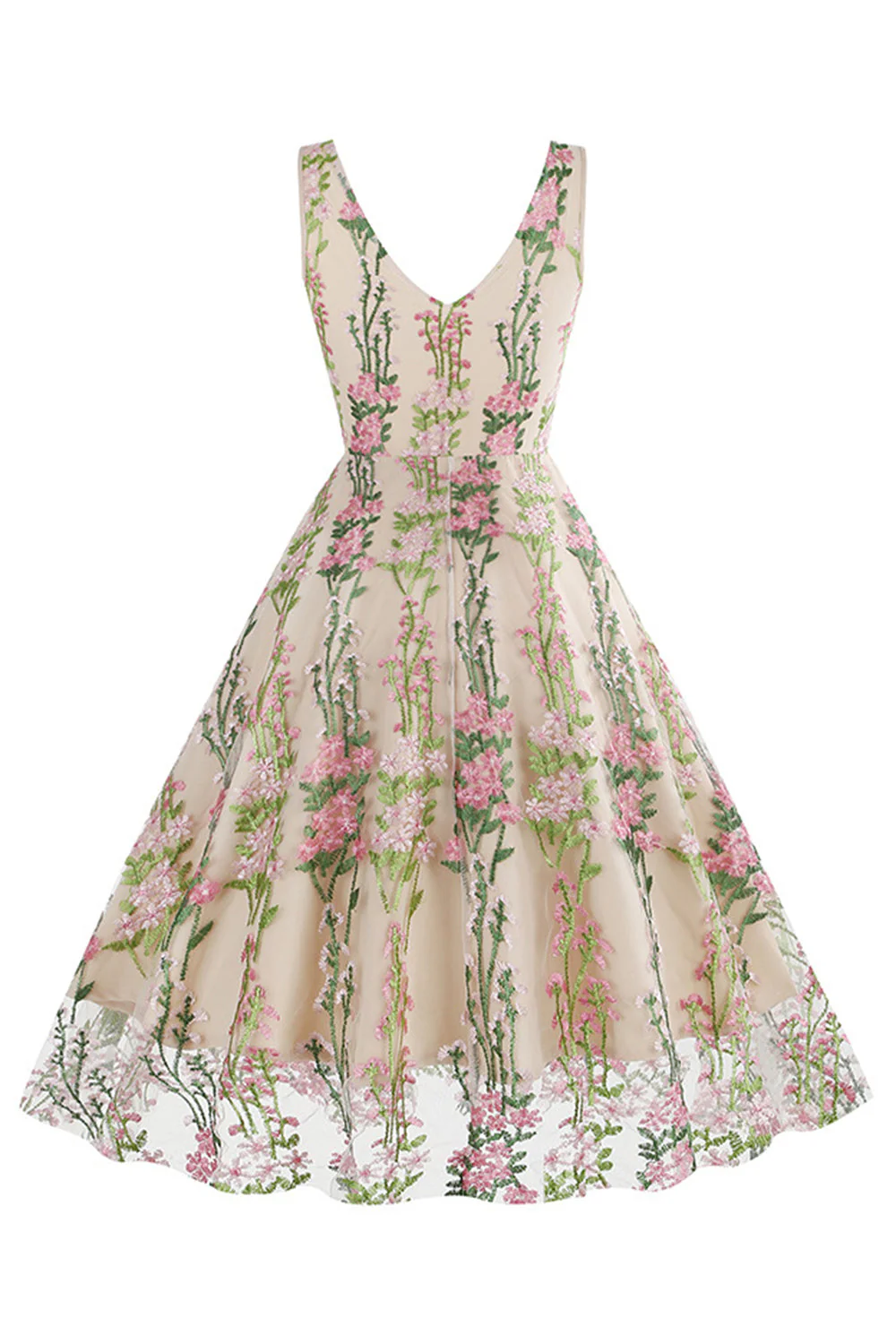 Kwiatowa Koronkowa Haftowana Elegancka Sukienka Vintage Bez Rękawów - Image 5