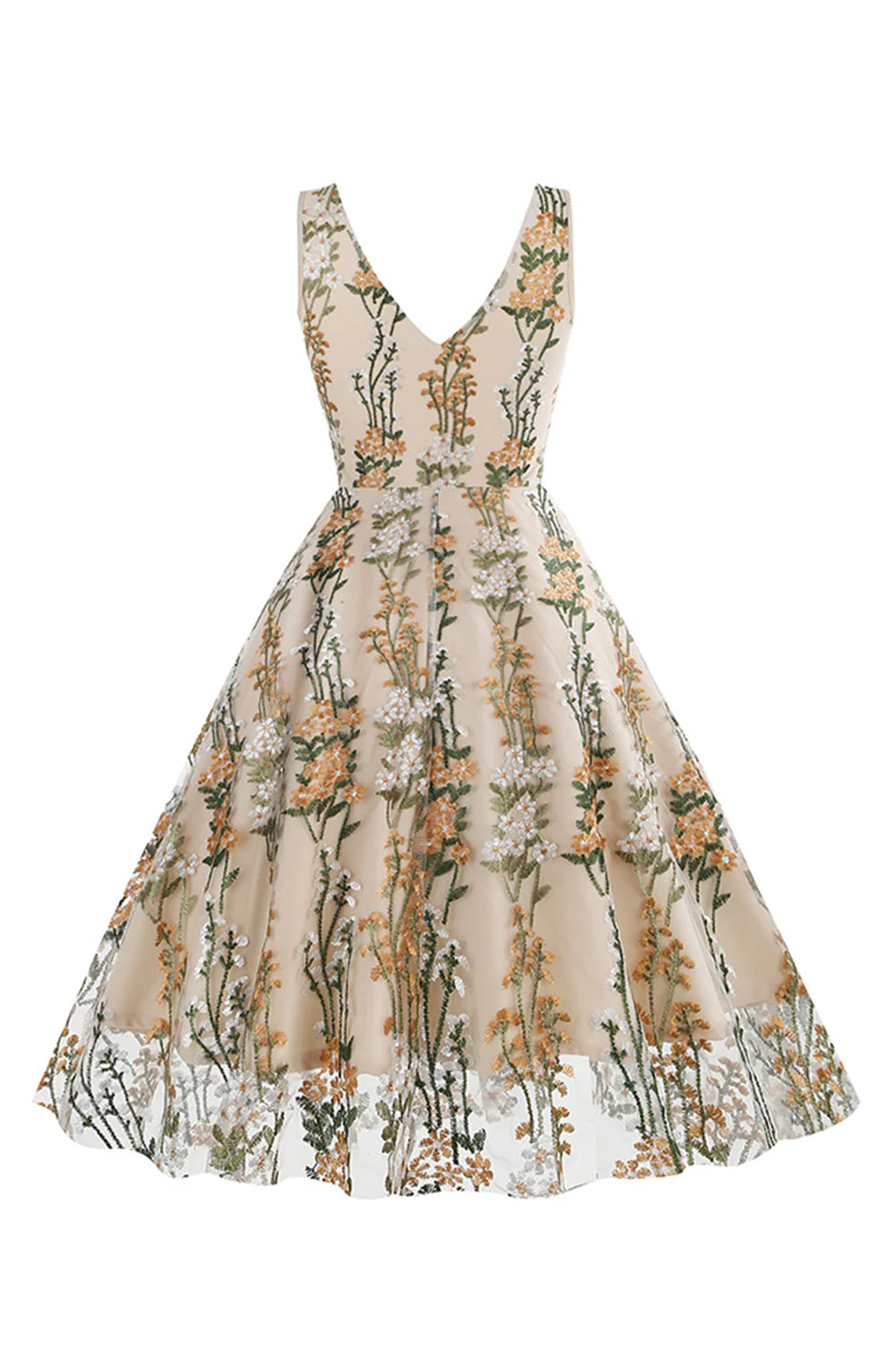 Kwiatowa Koronkowa Haftowana Elegancka Sukienka Vintage Bez Rękawów - Image 9