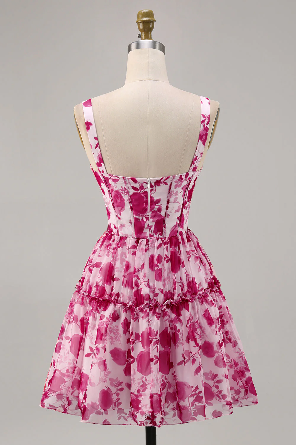 Kwiatowy gorset w kolorze fuksji z nadrukiem linii Homecoming Dress - Image 2