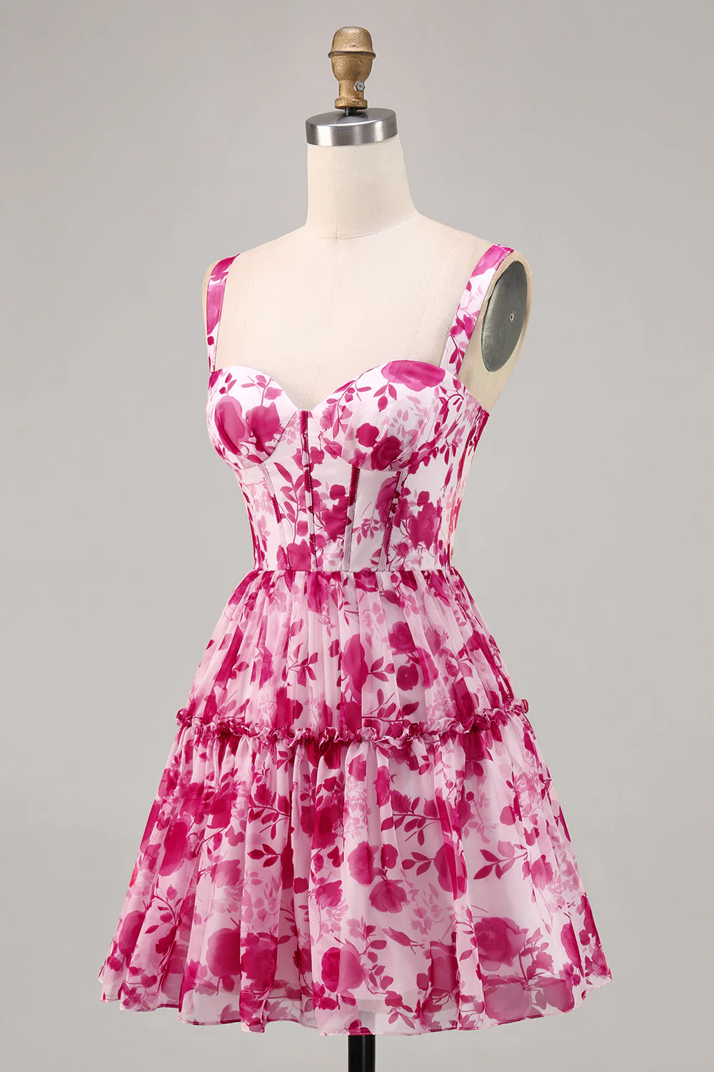 Kwiatowy gorset w kolorze fuksji z nadrukiem linii Homecoming Dress - Image 3