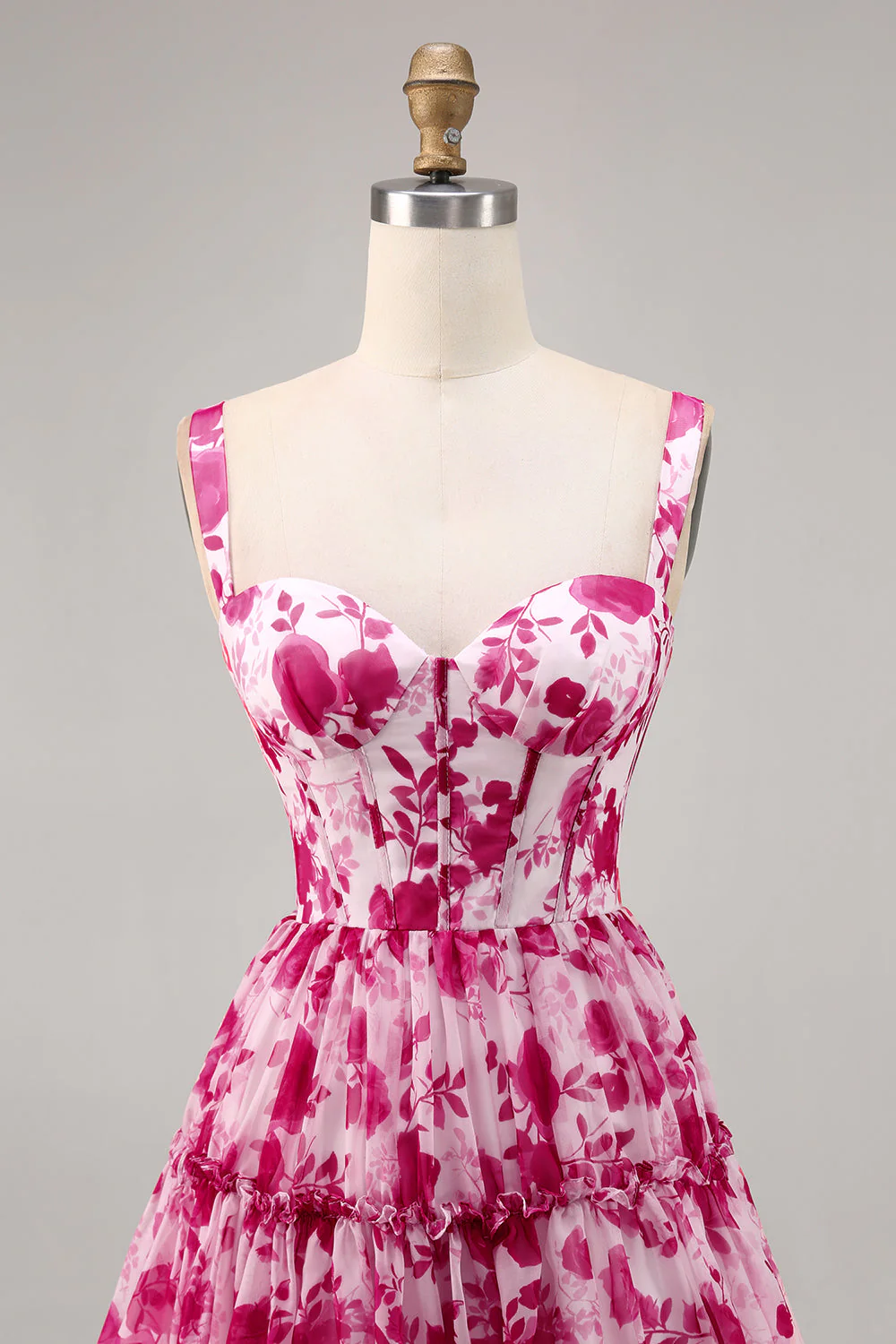 Kwiatowy gorset w kolorze fuksji z nadrukiem linii Homecoming Dress - Image 4