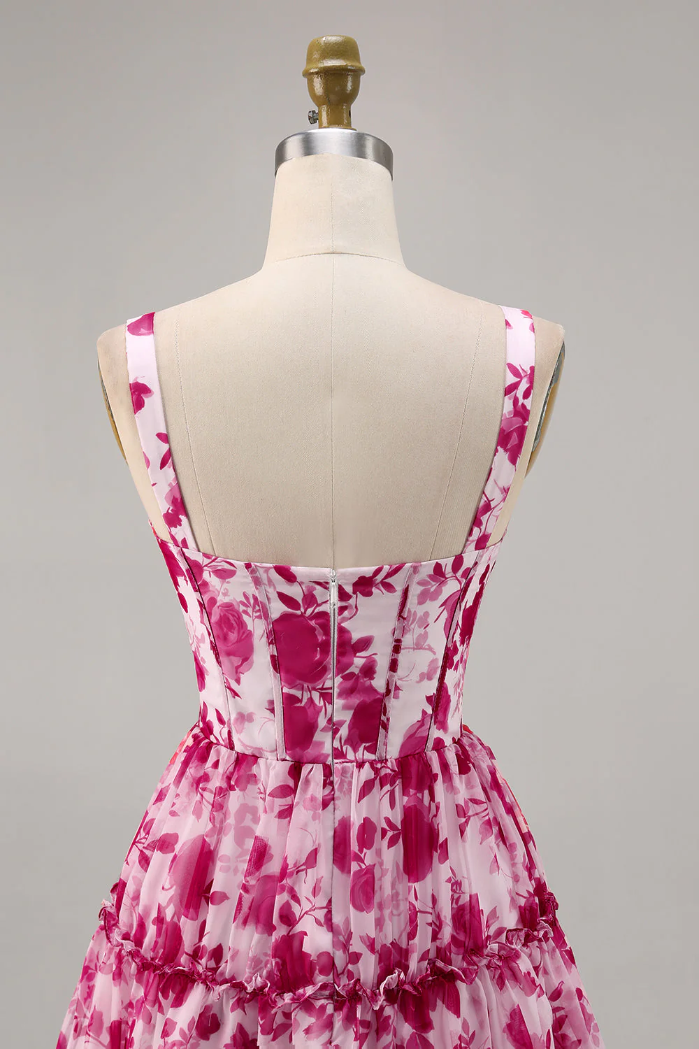 Kwiatowy gorset w kolorze fuksji z nadrukiem linii Homecoming Dress - Image 5