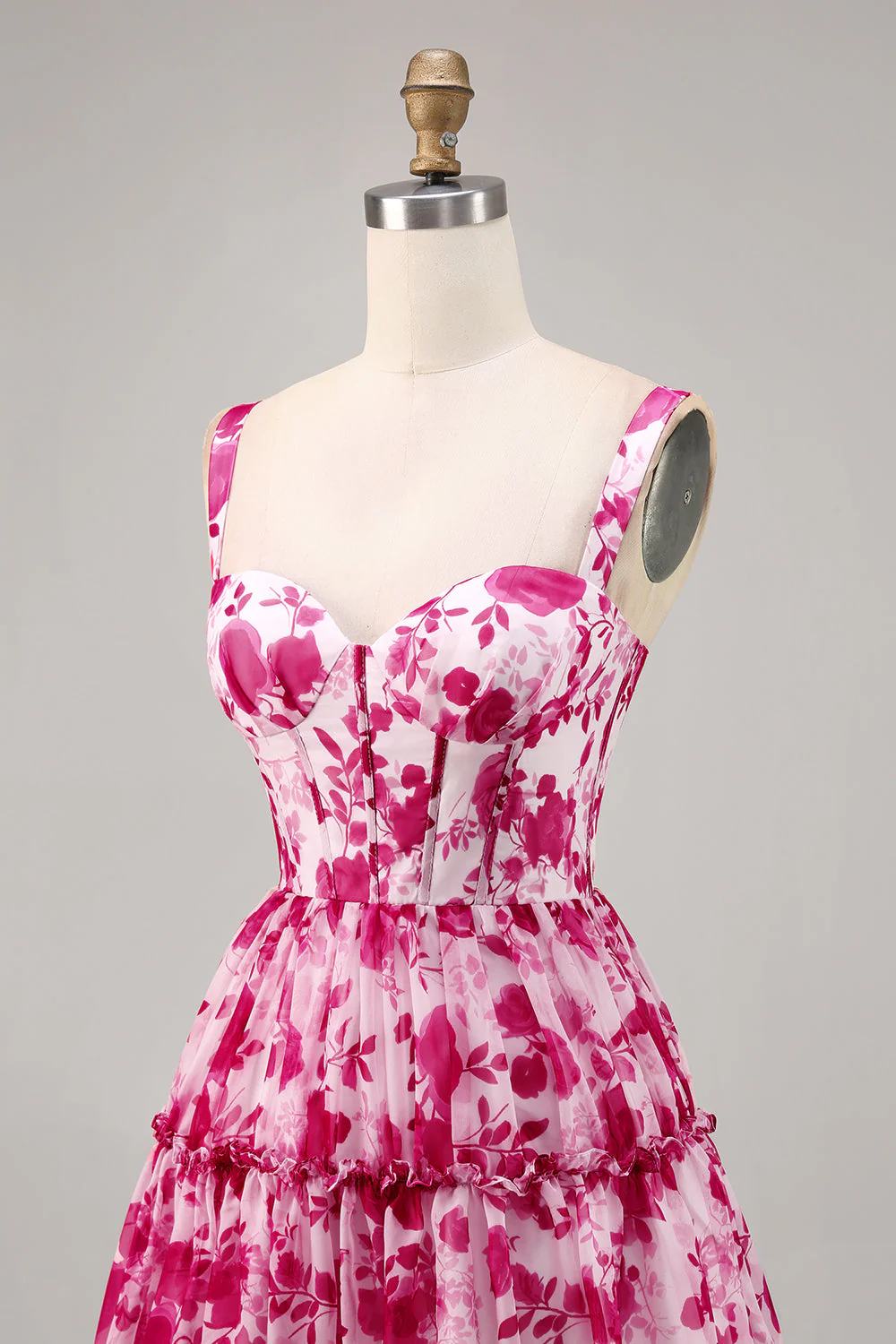 Kwiatowy gorset w kolorze fuksji z nadrukiem linii Homecoming Dress - Image 6