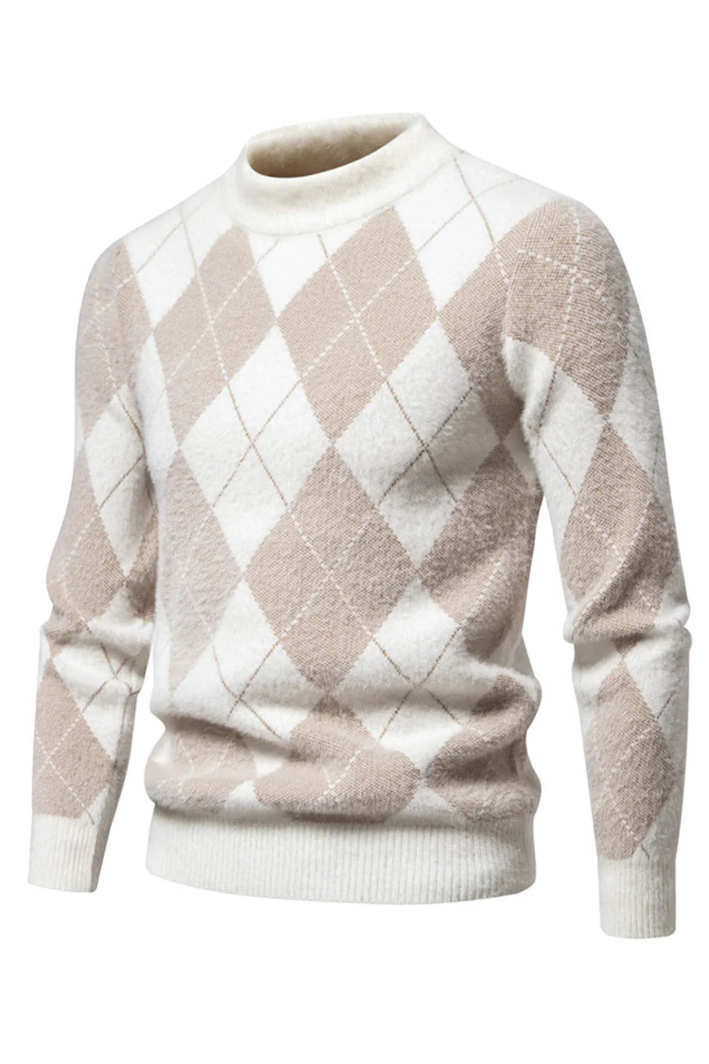 Lekki męski sweter z okrągłym dekoltem i nadrukiem w kolorze khaki - Image 2