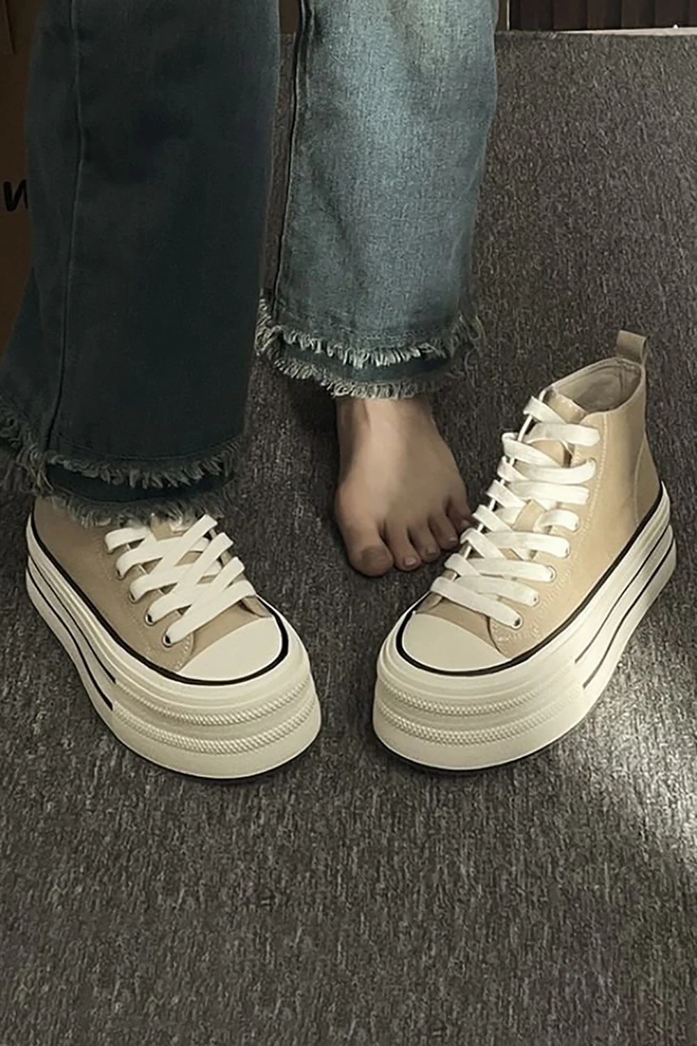 Lekkie trampki Khaki Platform High Top Canvas - Image 2