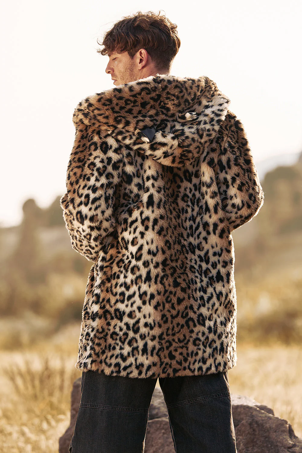 Leopard średniej długości sztuczne futro Zimowy płaszcz męski - Image 2