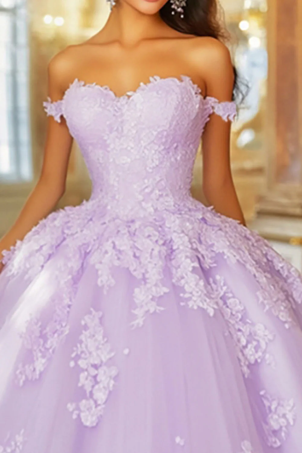 Liliowa suknia balowa z aplikacją na ramiona sukienka quinceanera - Image 2