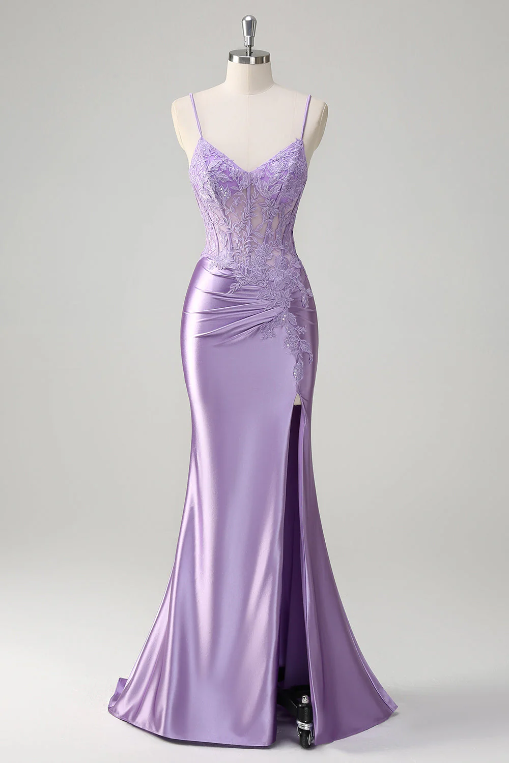 Liliowa Syrena z haftem długą sukienią na bal plus size z rozcięciem - Image 5