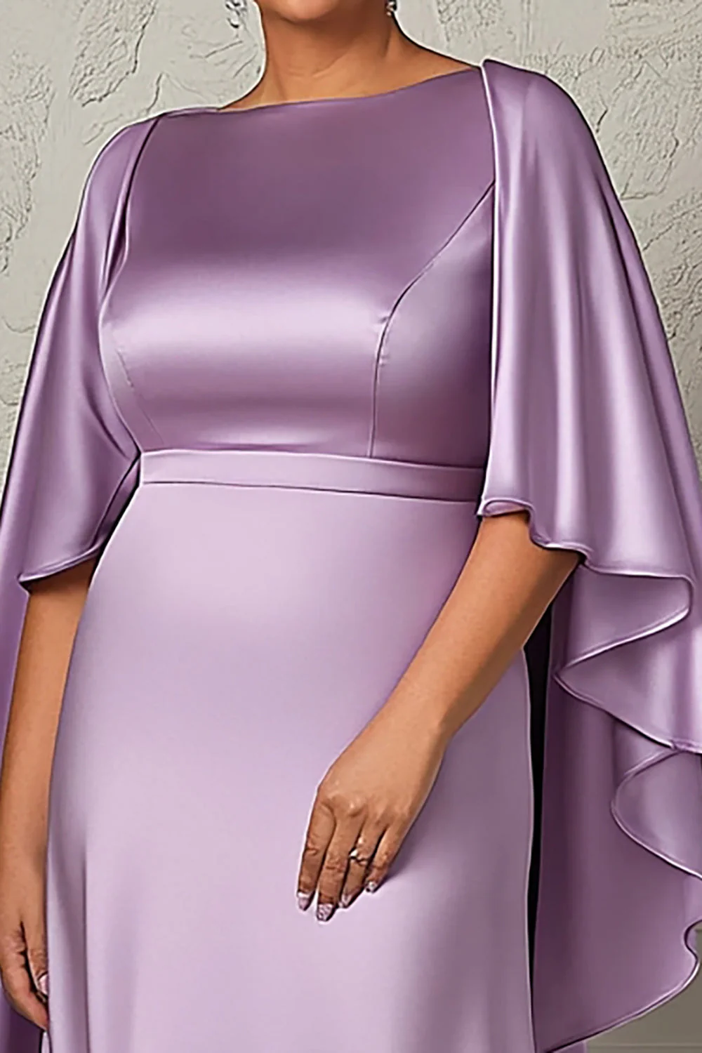 Liliowy Osłona Plus Size Długa Sukienki Na Wesele z Falbankami - Image 2