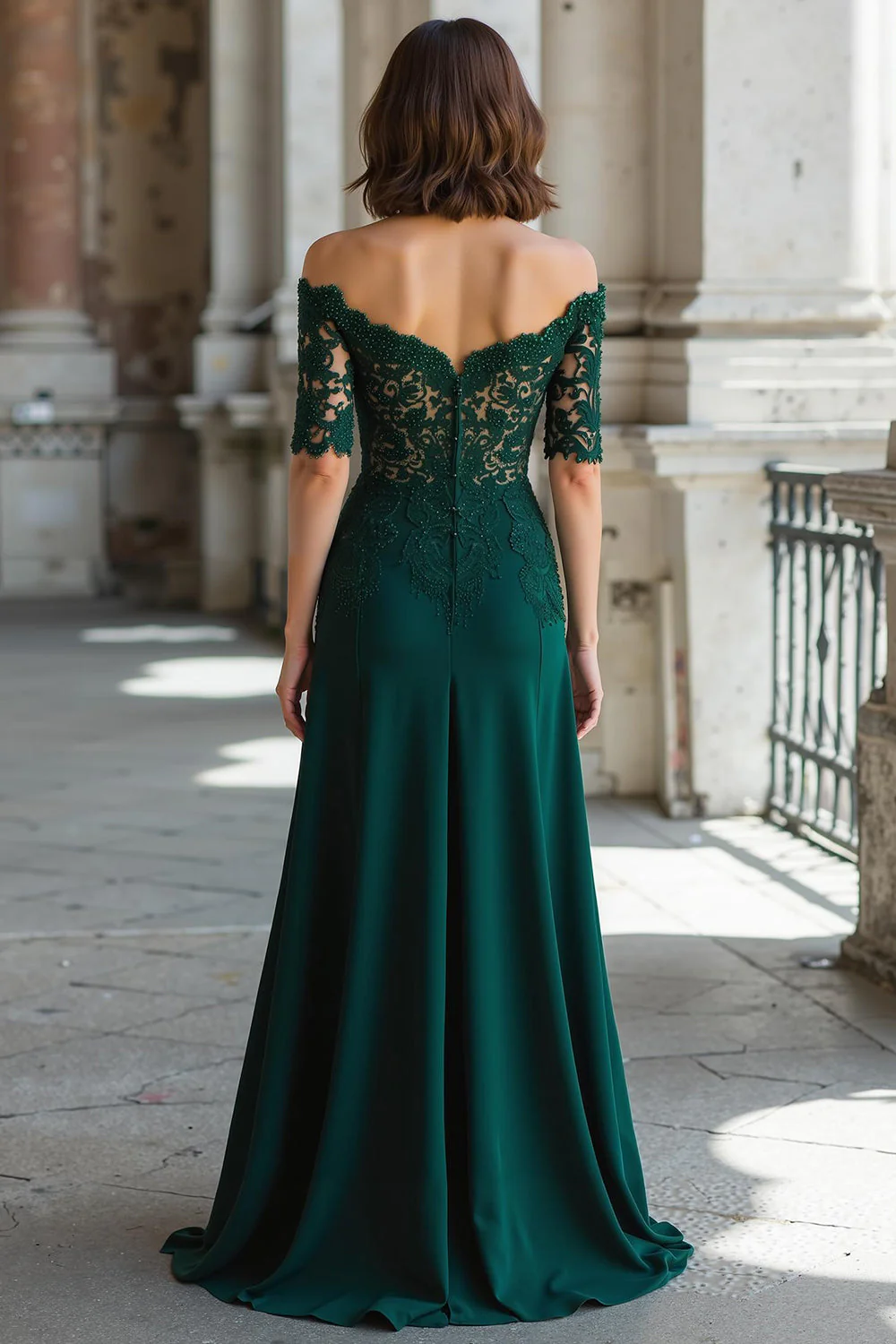Linia A Ciemnozielona Off The Shoulder Applique Długa sukienka dla matki panny młodej - Image 2