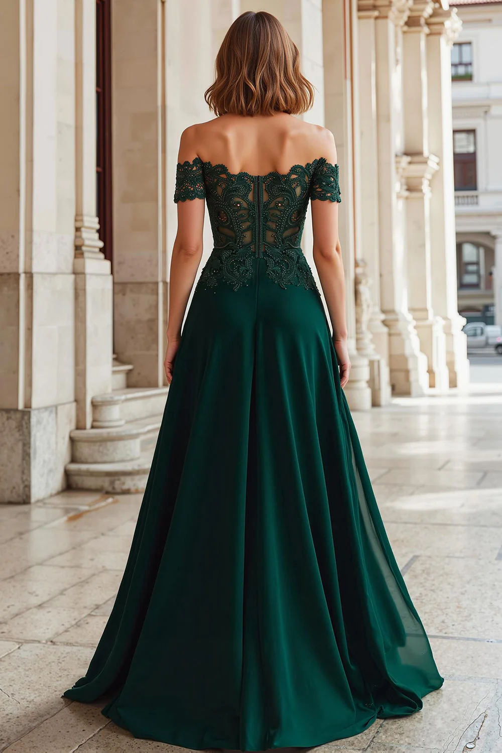 Linia A Off Shoulder Aplikacja Sosnowa sukienka dla matki panny młodej - Image 2