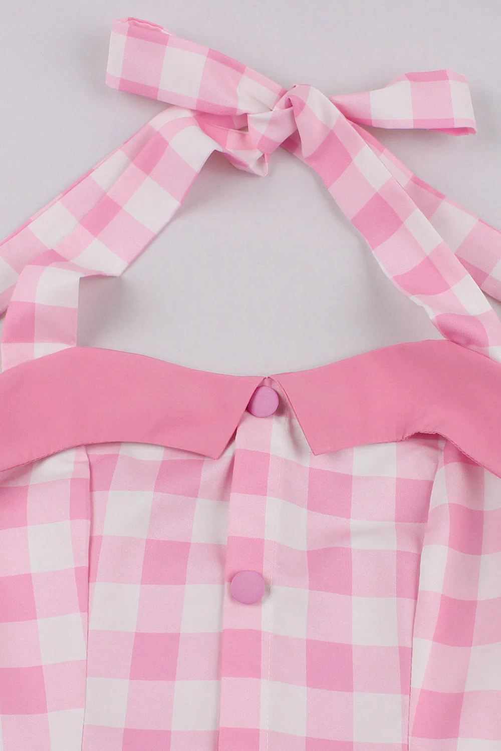 Linia Halter Neck Różowa sukienka w kratę Różowa sukienka z lat 1950. - Image 3