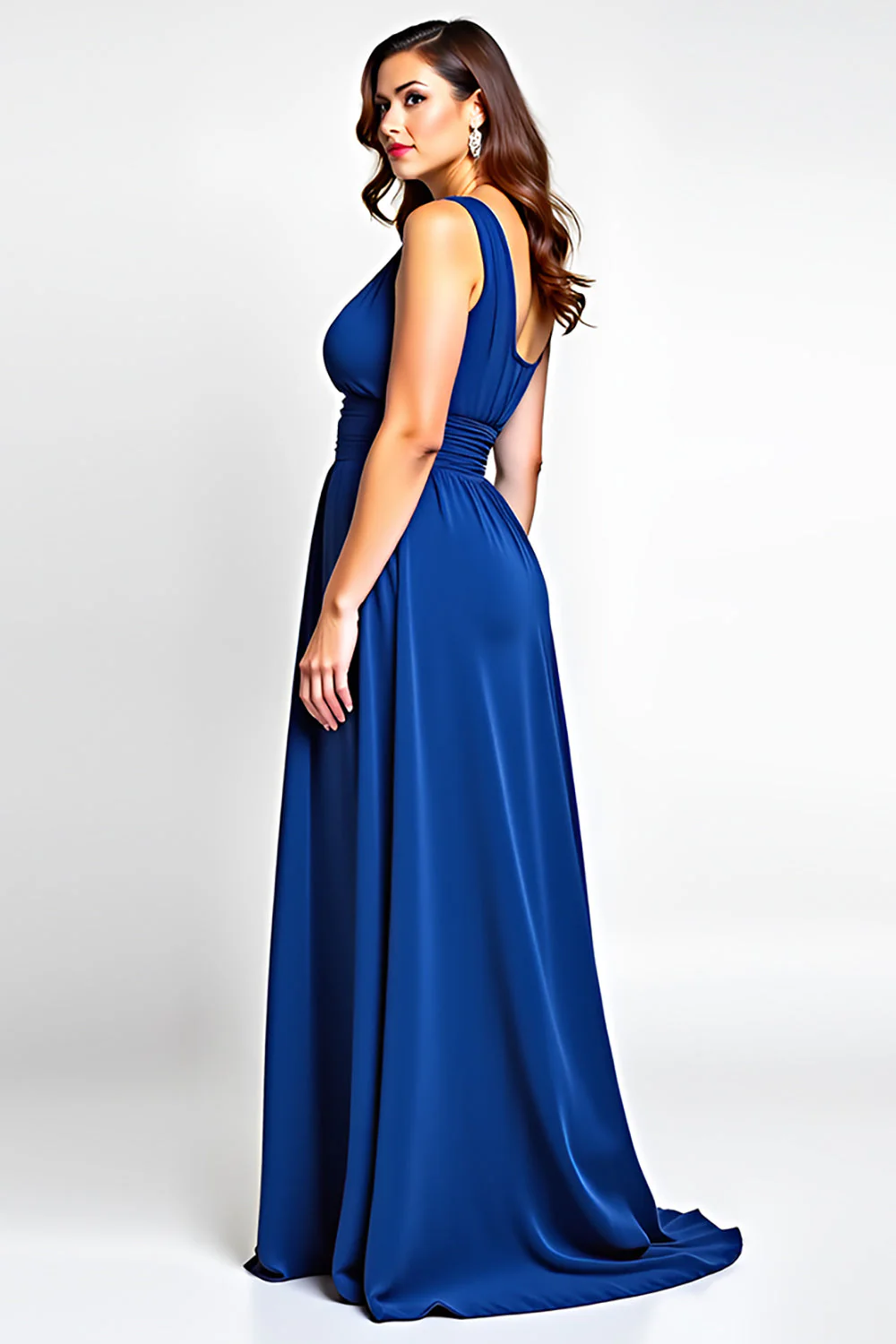 Plus Size Królewska Niebieska Szyfon Długa Sukienka Na Wesele - Image 4