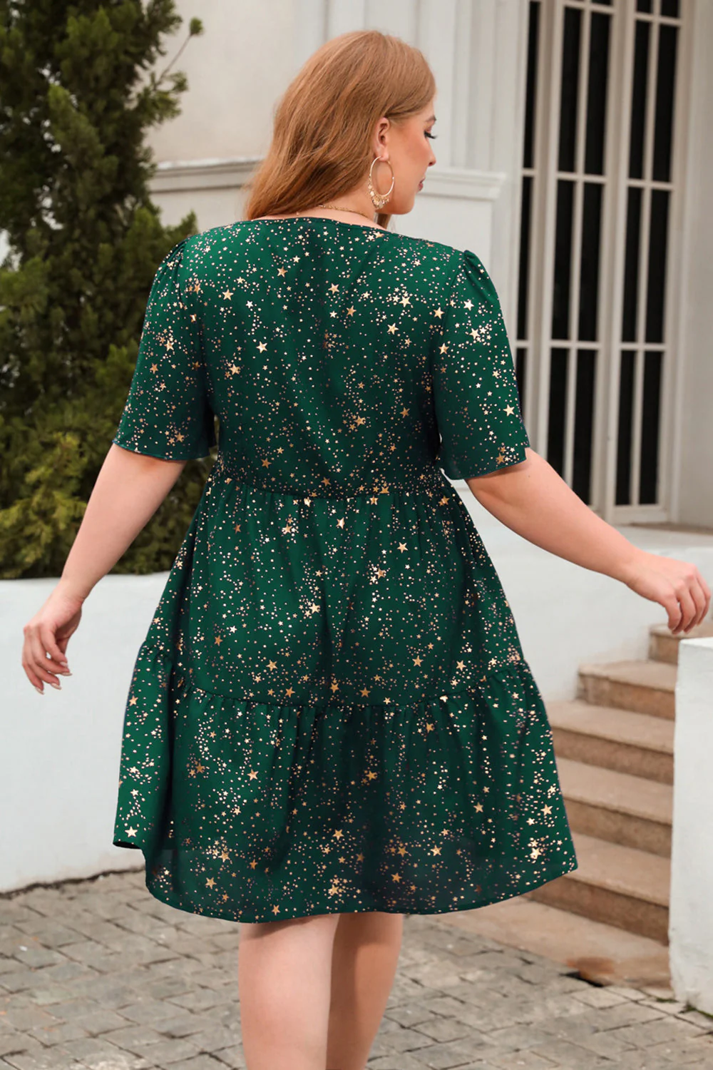 Linia Kwadratowy Dekolt Zielony Aksamitny Plus Size Xmas Sukienka - Image 2