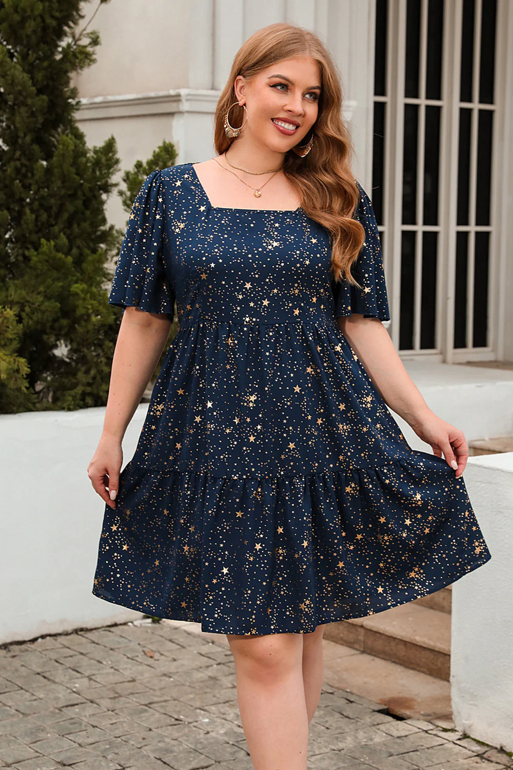Linia Kwadratowy Dekolt Zielony Aksamitny Plus Size Xmas Sukienka - Image 8