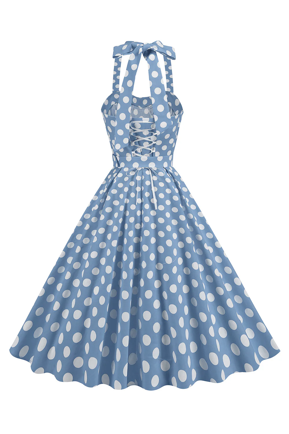 Linia Niebieskie Kropki Vintage 1950 Sukienka Z Paskiem - Image 2