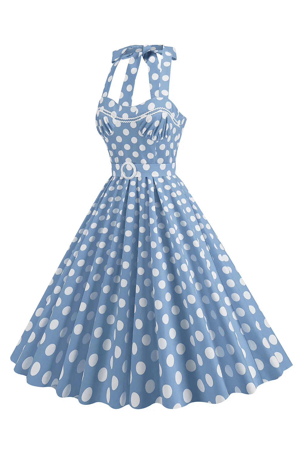 Linia Niebieskie Kropki Vintage 1950 Sukienka Z Paskiem - Image 3