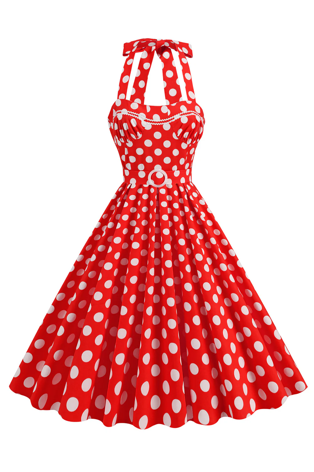 Linia Niebieskie Kropki Vintage 1950 Sukienka Z Paskiem - Image 6