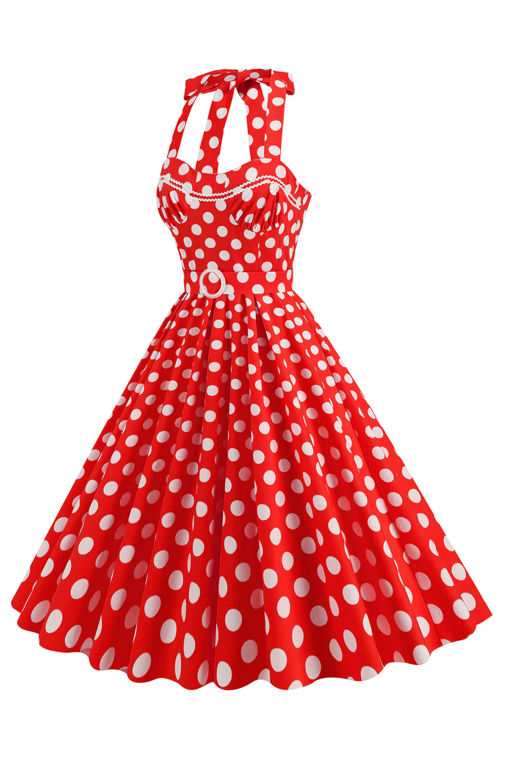 Linia Niebieskie Kropki Vintage 1950 Sukienka Z Paskiem - Image 8