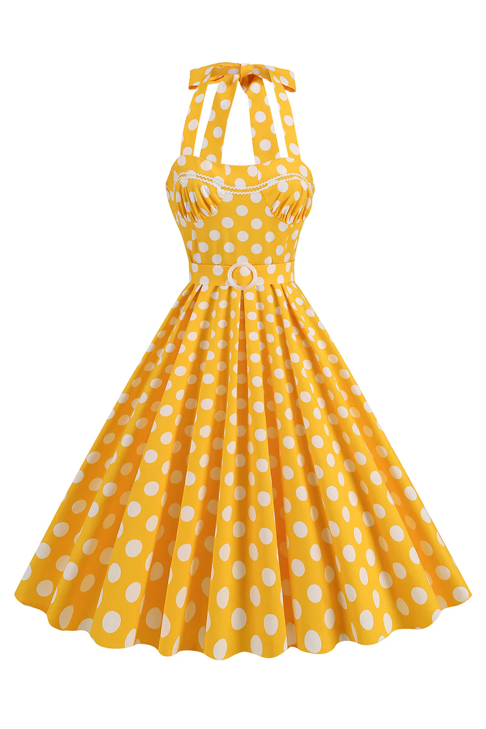 Linia Niebieskie Kropki Vintage 1950 Sukienka Z Paskiem - Image 9