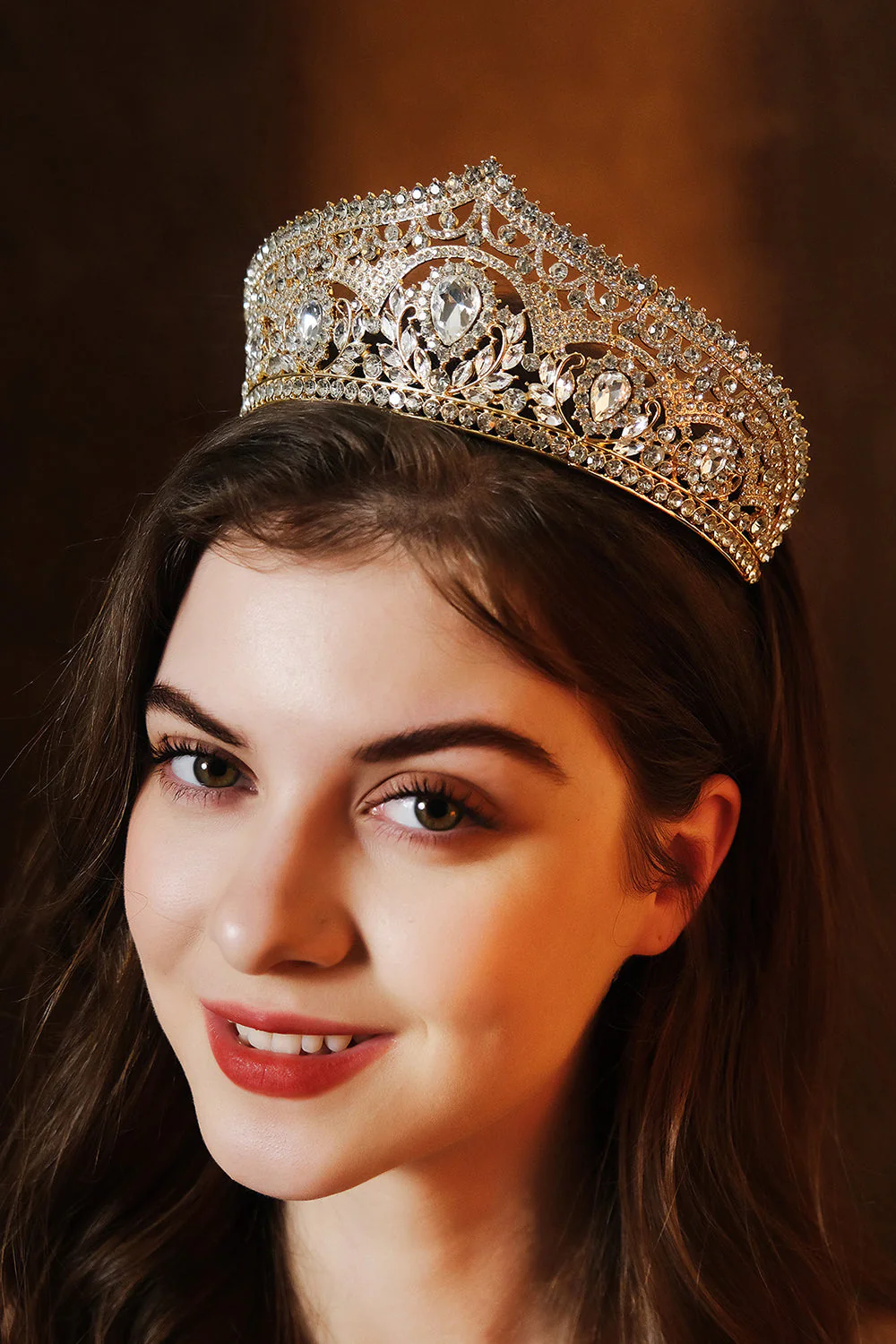 Luksusowa Kryształowa Tiara Złotej Korony Księżniczki - Image 3