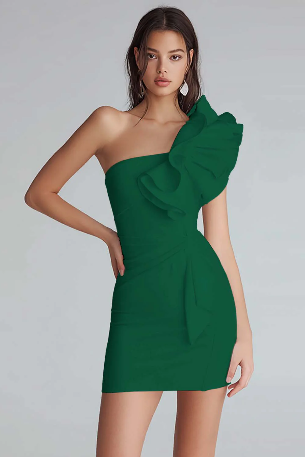 Marszczona na jedno ramię bodycon satynowa mała biała sukienka - Image 10