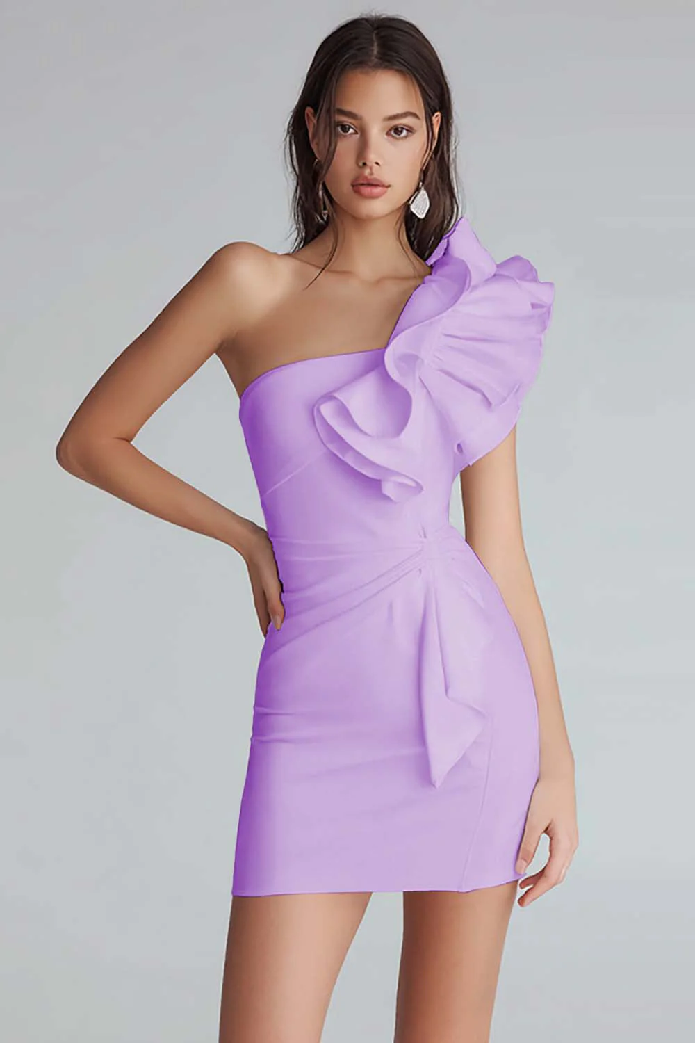 Marszczona na jedno ramię bodycon satynowa mała biała sukienka - Image 12