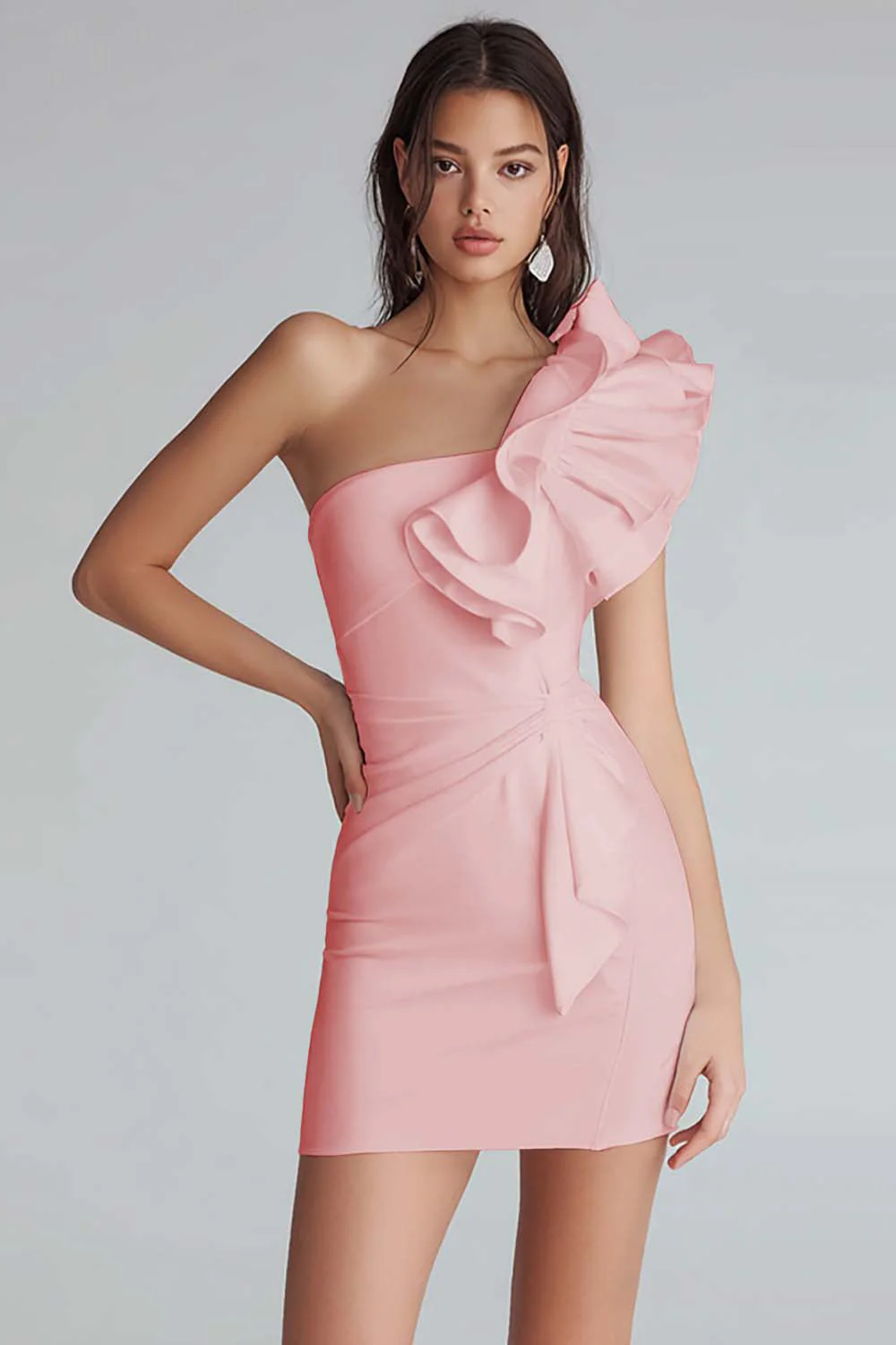 Marszczona na jedno ramię bodycon satynowa mała biała sukienka - Image 13