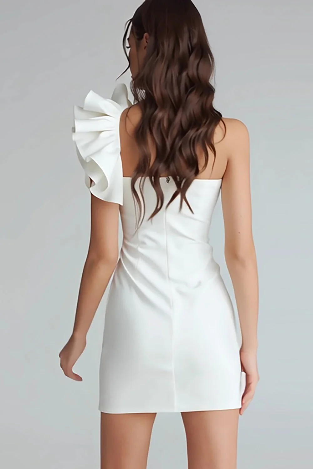 Marszczona na jedno ramię bodycon satynowa mała biała sukienka - Image 2