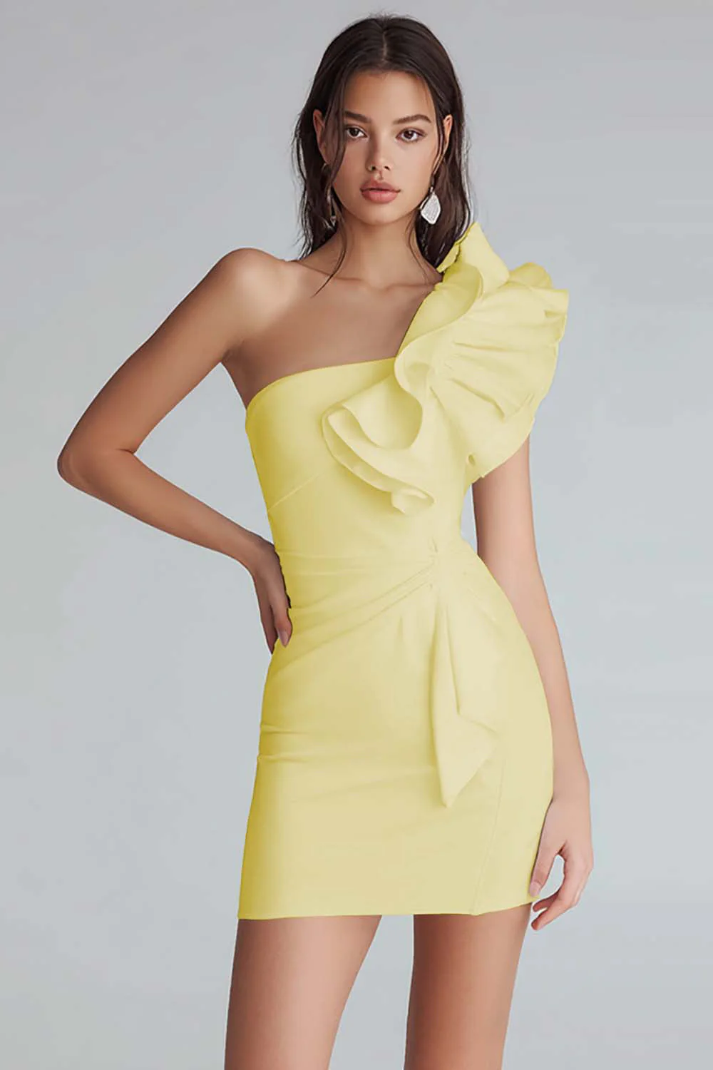 Marszczona na jedno ramię bodycon satynowa mała biała sukienka - Image 5